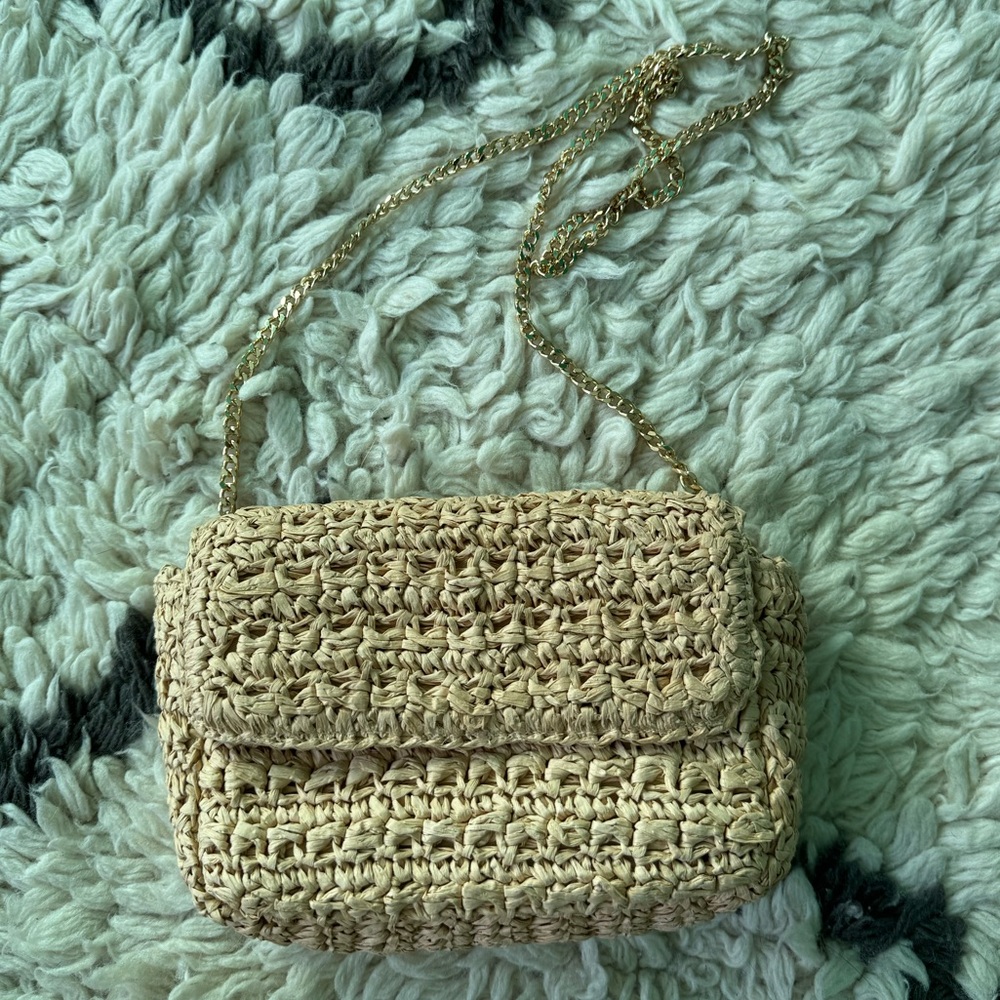 Loft Gold Chain Natural Woven Purse